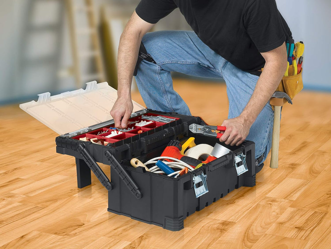 Keter 17187311 Werkzeugbox inkl. Sortimentskasten Master Pro Serie Cantilever Tool Box 22 Zoll, Kuns