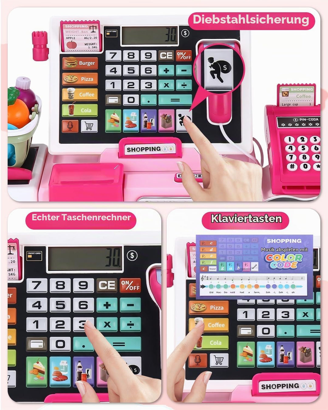 heuchaey Kinder Kasse Spielzeug, Kinderkasse Registrierkasse Set, Rosa | Elektronische Registrierkas