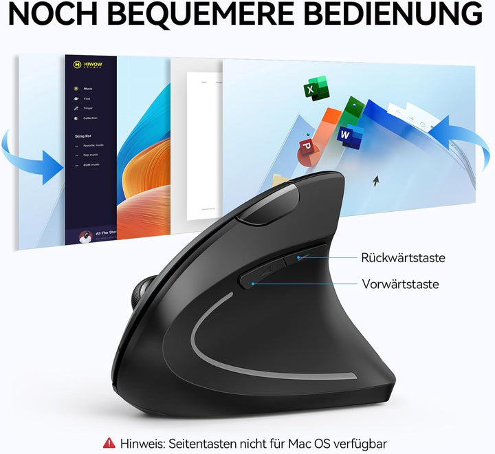 TECKNET Ergonomische Maus, Kabellose Bluetooth Vertikale Maus(BT 5.0+BT 3.0+2.4G), 6 Einstellstufen