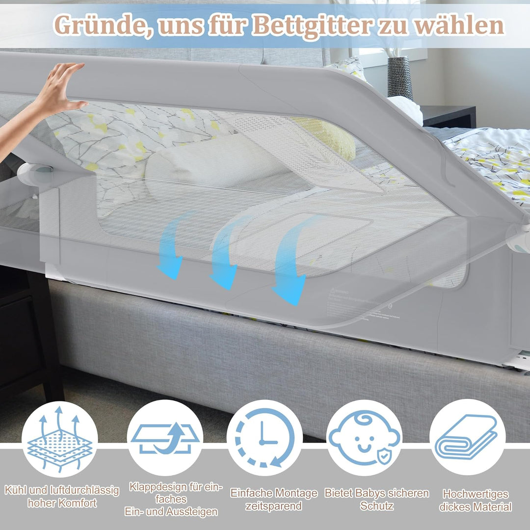 1st Bettgitter Bettschutzgitter Kinderbettgitter für Kinder, Rausfallschutz Bett Babybettgitter Klap