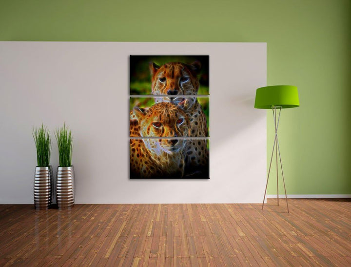 schönes Geparden-Paar NewArt 3-Teiler Leinwandbild 120x80 Bild auf Leinwand, XXL riesige Bilder fert