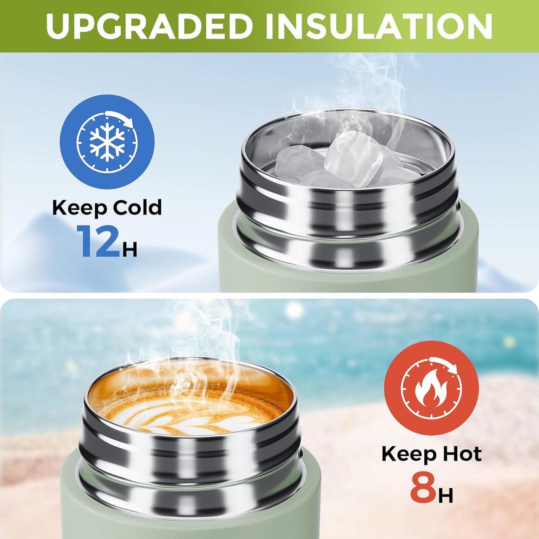 Mini Thermosflasche 350ml mit Edelstahl-Deckel, Trinkflasche Klein Doppelwandige Vakuum–Ultra-Kompak