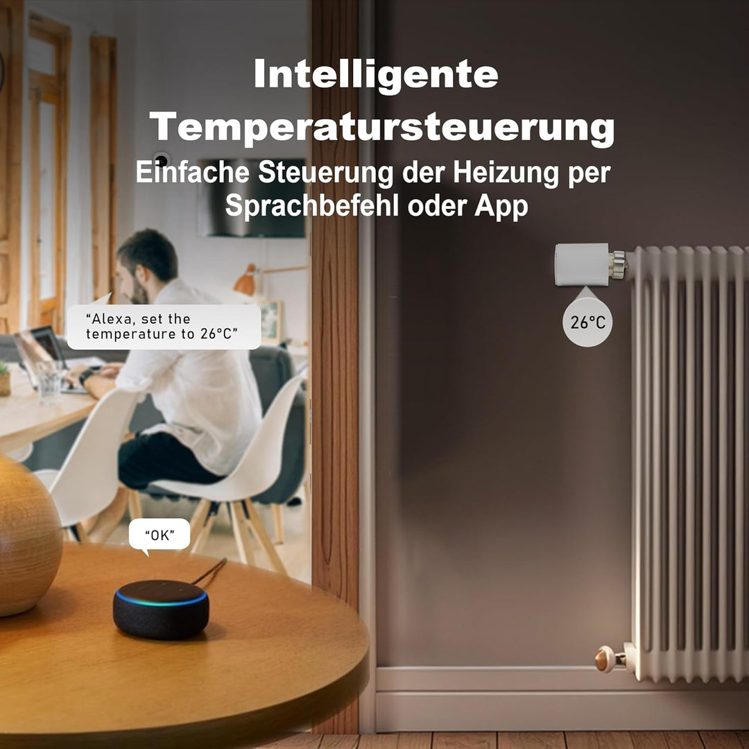 GEM Smart Heizkörperthermostat 2er-Pack, Zigbee TRV Erweiterung, Thermostatventil für Heizkörper, Tu
