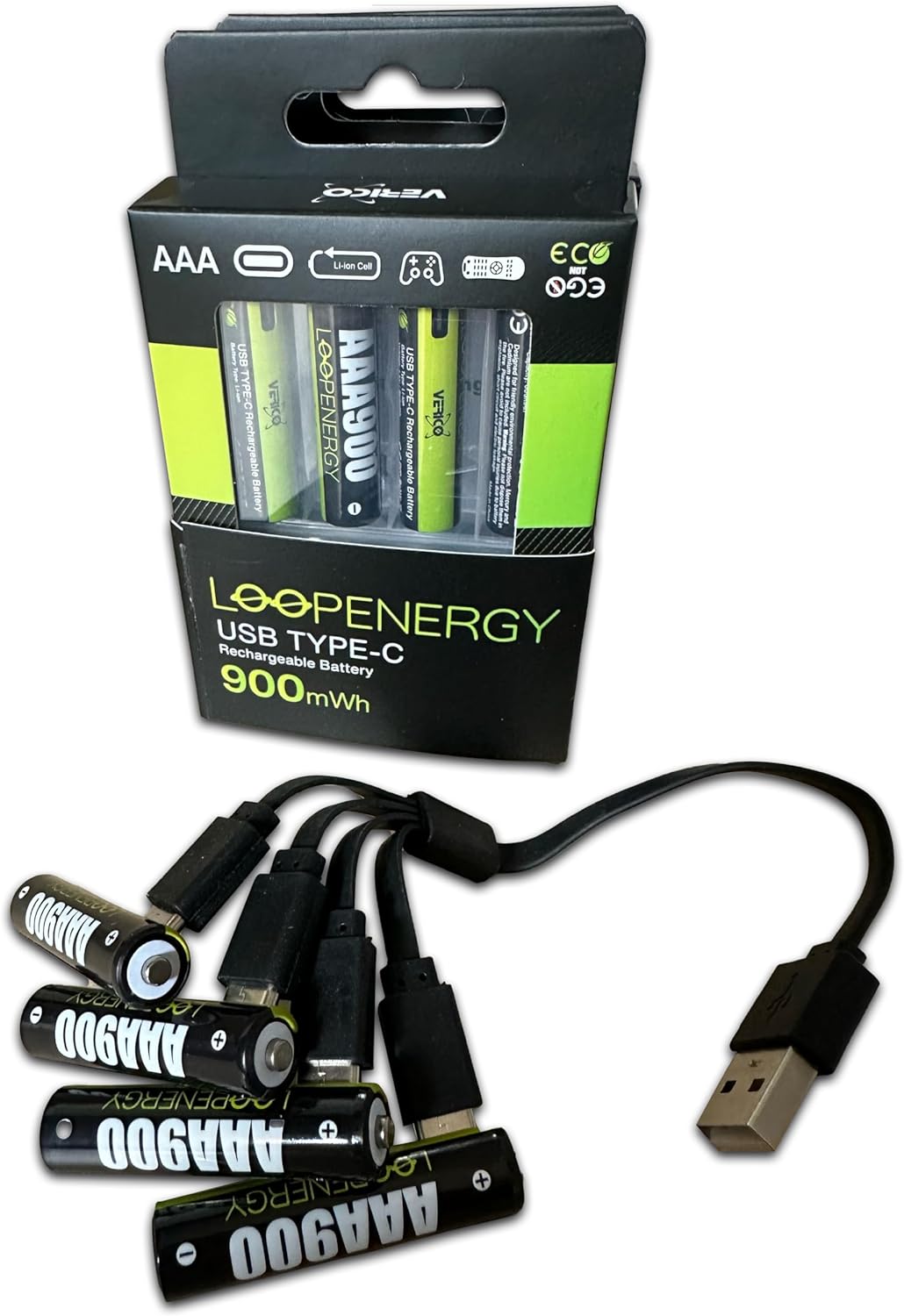 VERICO LoopEnergy AAA 900 Wiederaufladbare USB-C Batterie AAA 1,5V 900mWh (600mAh) Li-Ion, Schnellla