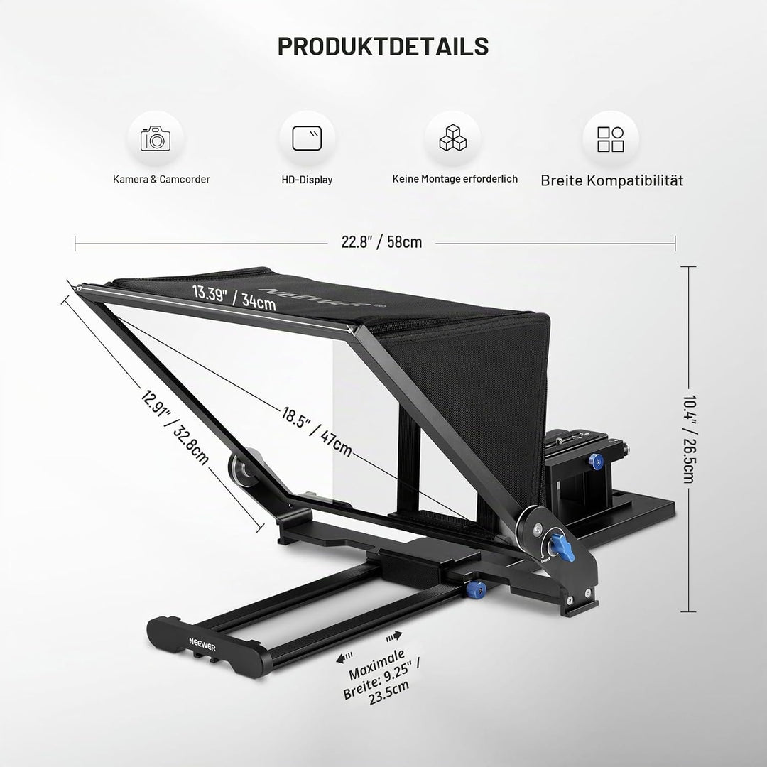 NEEWER Teleprompter X17 II mit RT113 Fernbedienung/APP Steuerung, 17" HD Beamsplitter Ganzmetallrahm