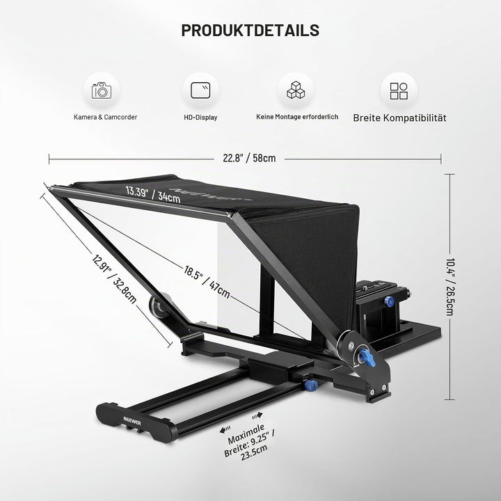 NEEWER Teleprompter X17 II mit RT113 Fernbedienung/APP Steuerung, 17" HD Beamsplitter Ganzmetallrahm