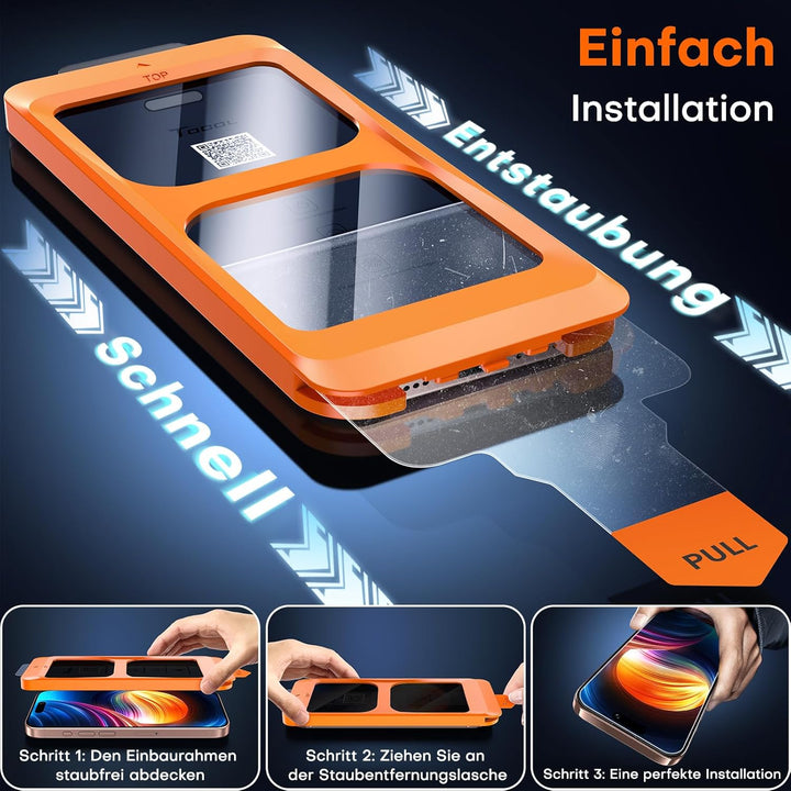 TOCOL für iPhone 16 Pro Max für Panzerglas Sichtschutz, Stossfest Full Screen Auto-Installation 0 Bl