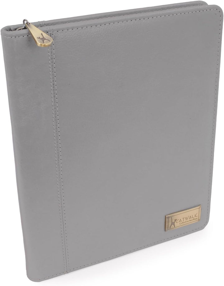 Catwalk Collection Handbags - Damen A5 Leder Notizbuchtasche - Schreibmappe mit Reissverschluss - Pa