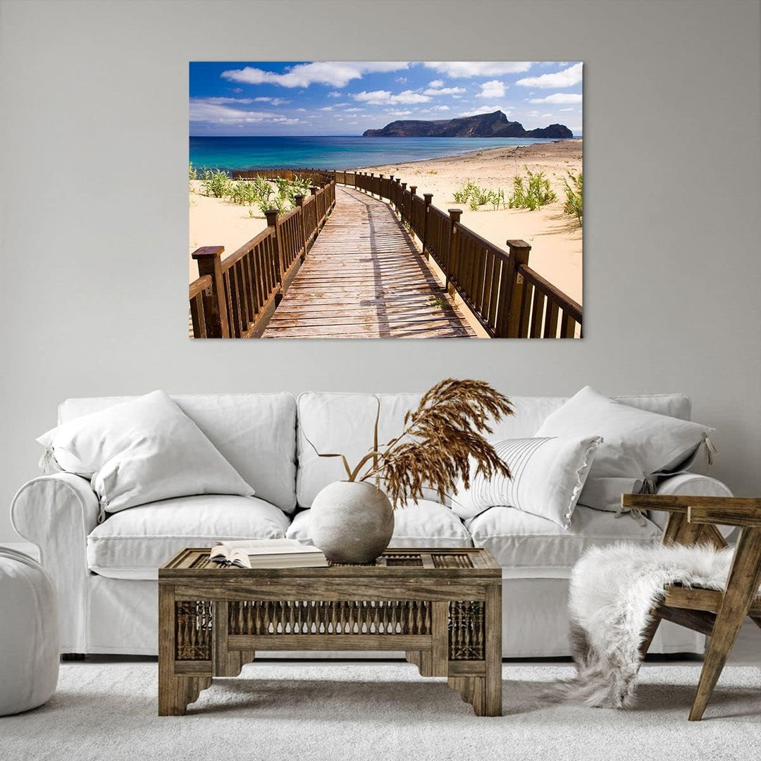 ARTTOR Bilder auf Leinwand 100x70cm Leinwandbild Ozean Strand Sand Ufer Gross Wanddeko Bild Schlafzi