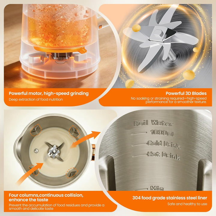 Nussmilchmaschine, 1000ML 8-in-1 Sojamilch Maschine, Automatische Warmhaltefunktion & Selbstreinigun