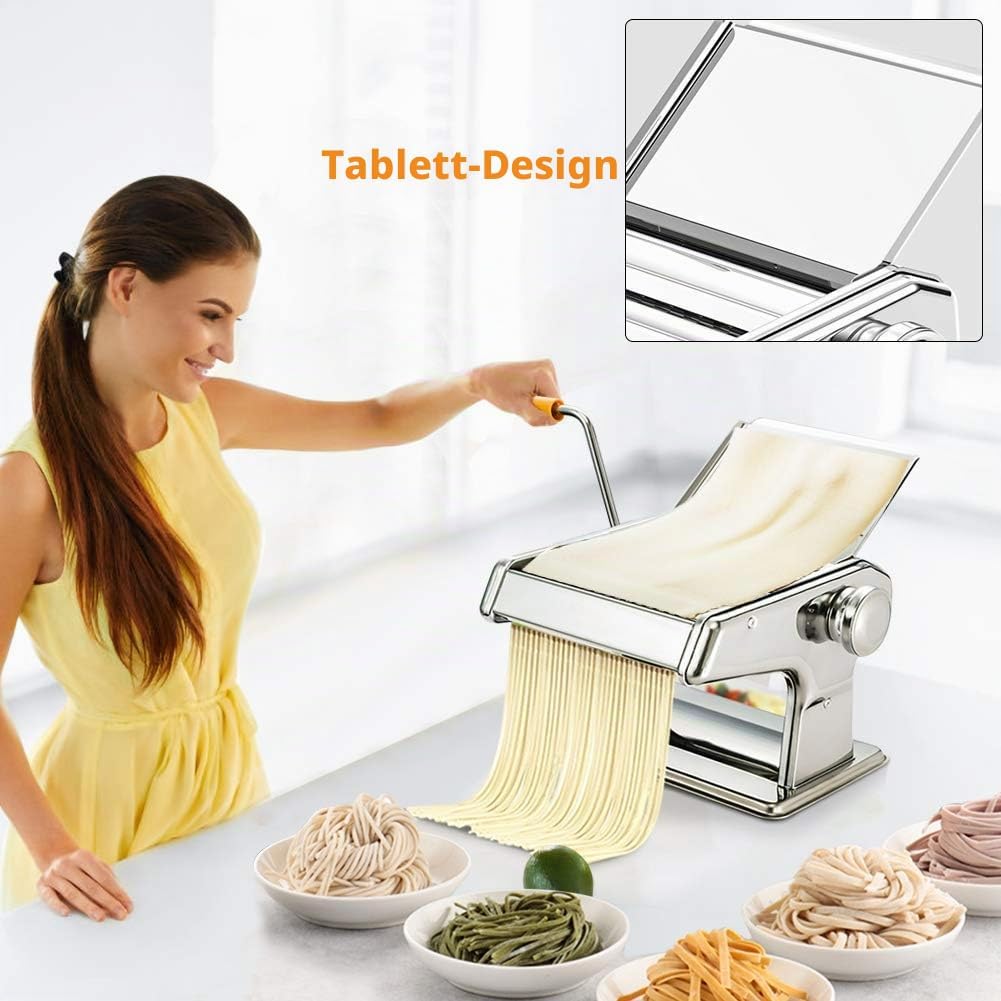 Cocoarm Nudelmaschine Manuelle Pasta Maker Edelstahl Nudelmaschine mit Einstellknopf für mehrere Dic