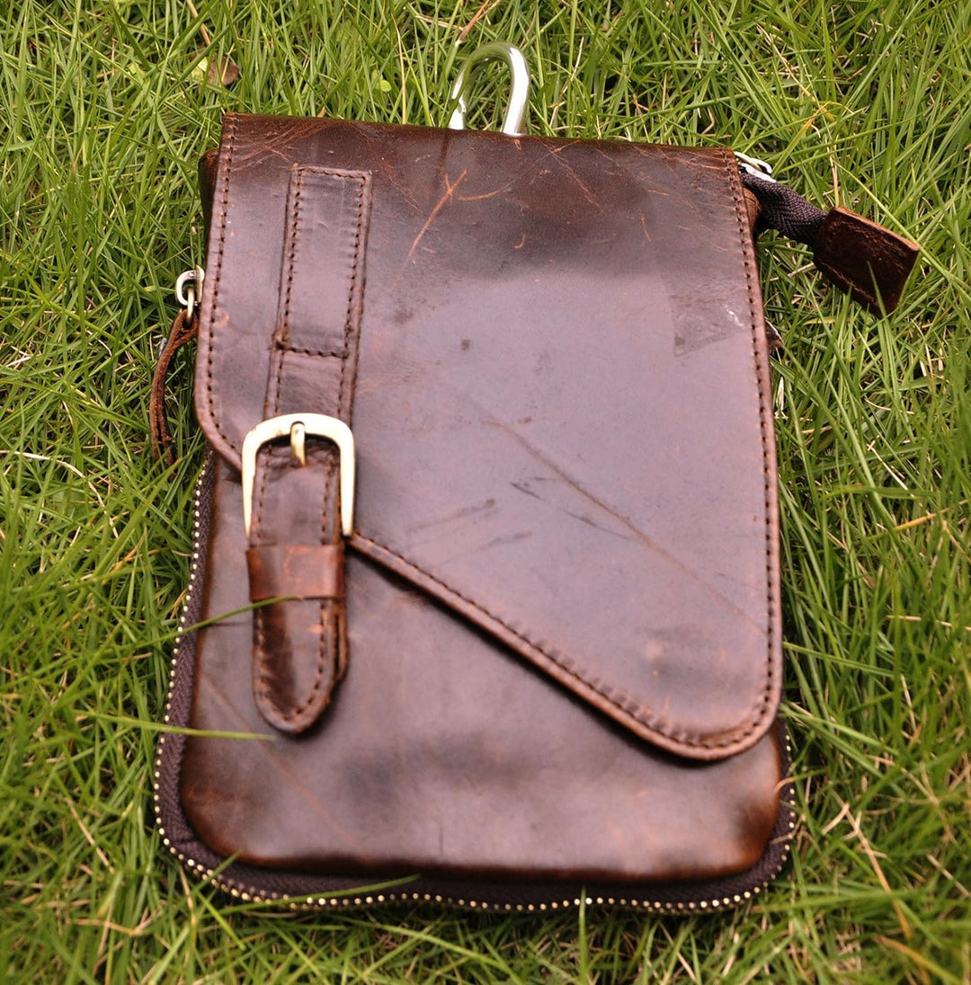 Le'aokuu Herren Verrückt Pferd Leder Tasche Freizeit Universität Schultasche Reisetasche Schultertas