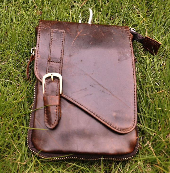 Le'aokuu Herren Verrückt Pferd Leder Tasche Freizeit Universität Schultasche Reisetasche Schultertas