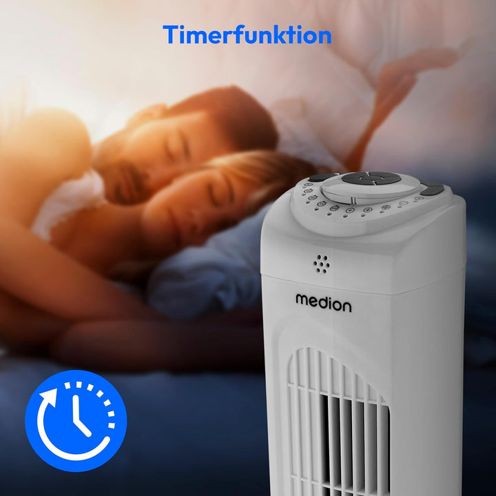 MEDION E11 TF Turmventilator mit Fernbedienung (3 Geschwindigkeitsstufen, leiser Schlafmodus, 45 Wat