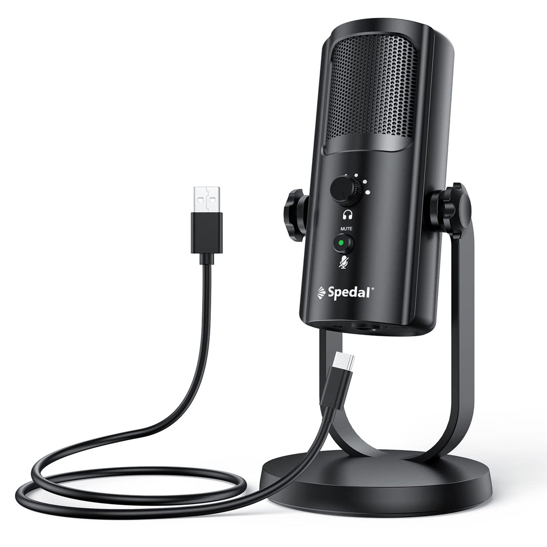 Spedal USB Gaming Mikrofon, 4 Pickup-Patterns Kondensator Mikrofone mit Stummschalttasten eingebaute