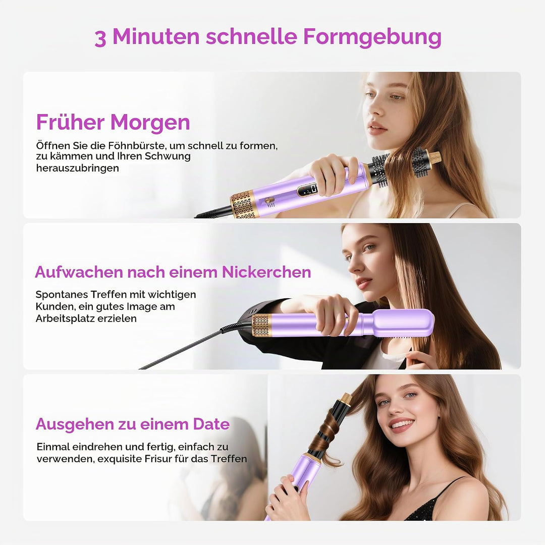 Neue Airstyler 5 in 1 Föhnbürste Set, Ionen Hairstyler mit 30mm Warmluft-Lockenstab | 1000W Haartroc