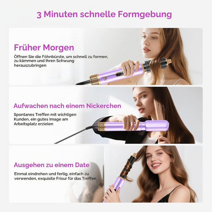 Neue Airstyler 5 in 1 Föhnbürste Set, Ionen Hairstyler mit 30mm Warmluft-Lockenstab | 1000W Haartroc