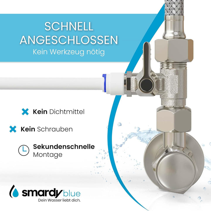 smardy V004 Absperrhahn 3/8 auf 1/4 Zoll T-Stück 3/8x3/8x1/4" Wasseranschluss Kühlschrank Quick-Adap