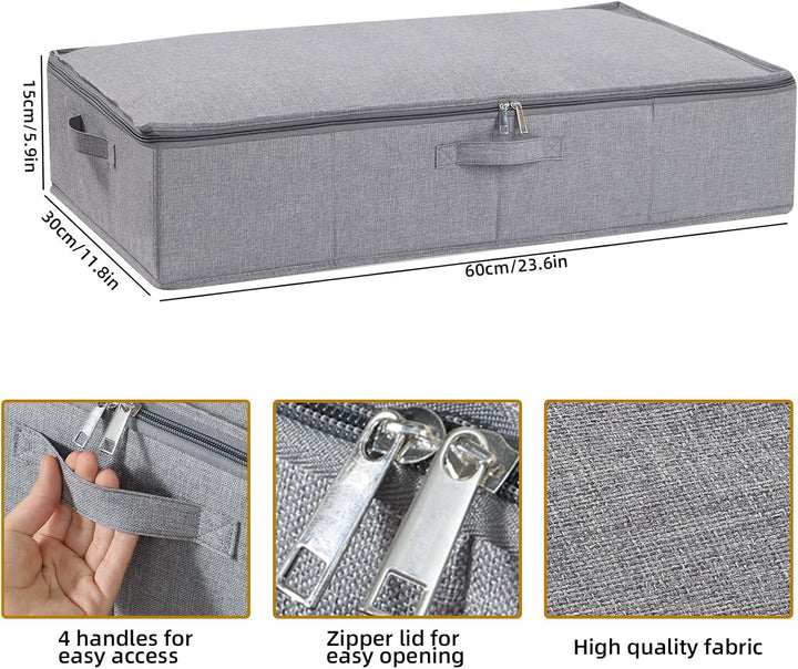 2 Stück Unterbettkommode, Faltbare Aufbewahrungsbox mit Deckel und Reissverschluss für Bettdecken De