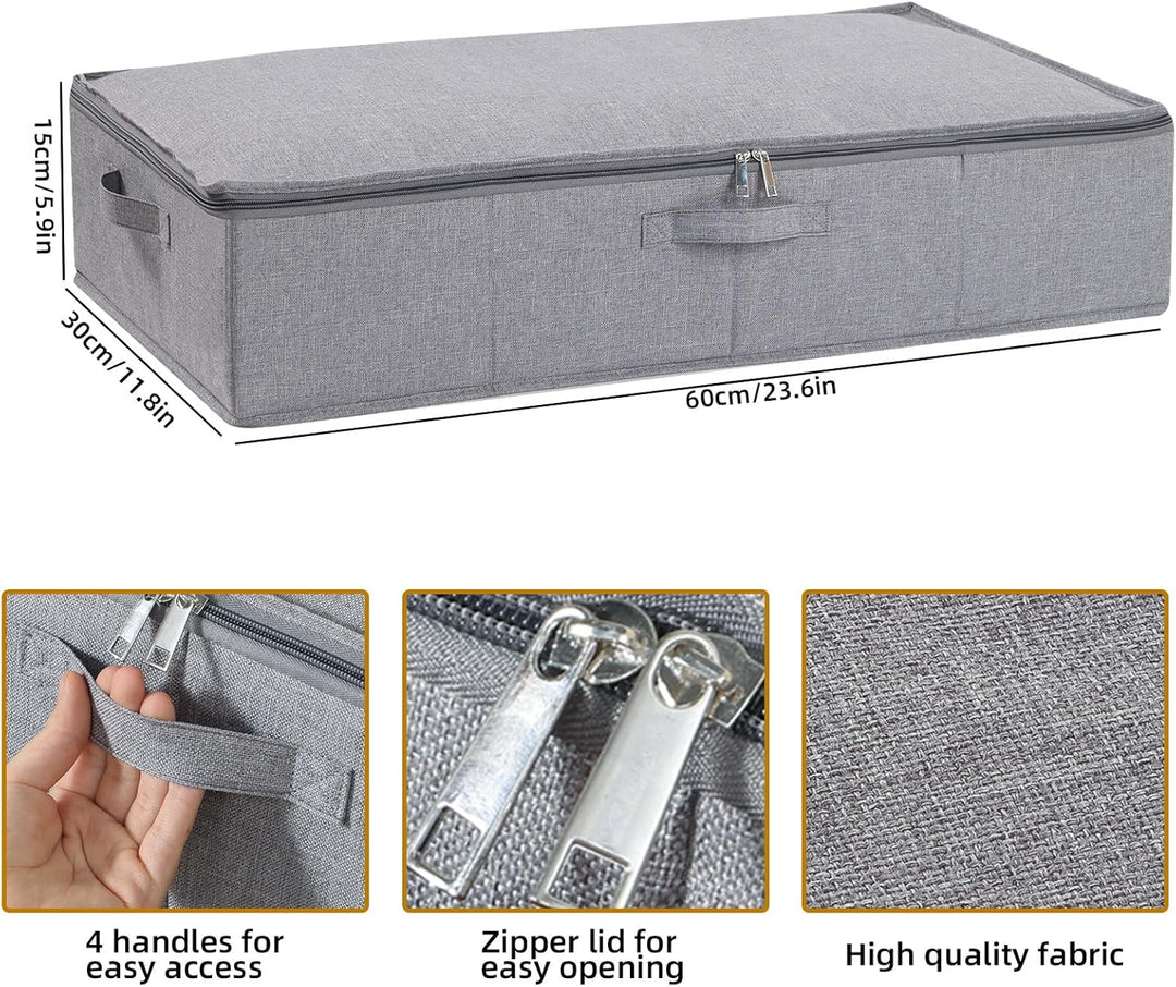 3 Stück Unterbettkommode, Faltbare Aufbewahrungsbox mit Deckel und Reissverschluss für Bettdecken De