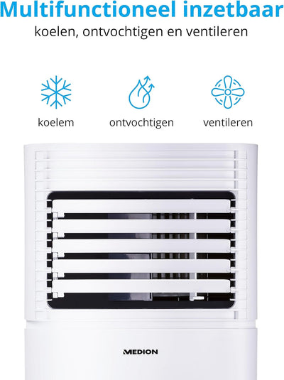 MEDION mobile Klimaanlage (inkl. Fenster-Kit, leise, 3in1, Klimagerät, Kühlen Entfeuchten und Ventil