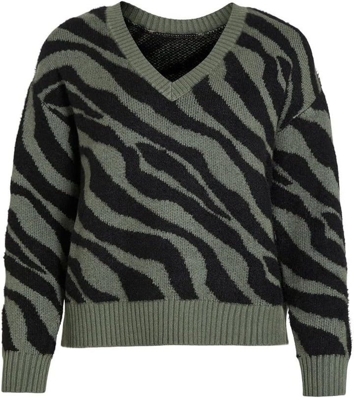 Vila Damen Viril Feami Mix V-Neck L/S Knit Top-noos Pullover XS Laurel Wreath/Pattern:with Black, XS