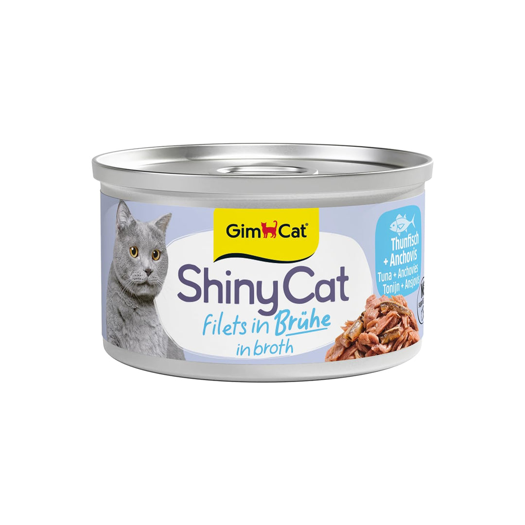 GimCat ShinyCat Filet in Brühe Thunfisch mit Anchovis - Nassfutter mit Fisch - 24 Dosen (24 x 70 g)