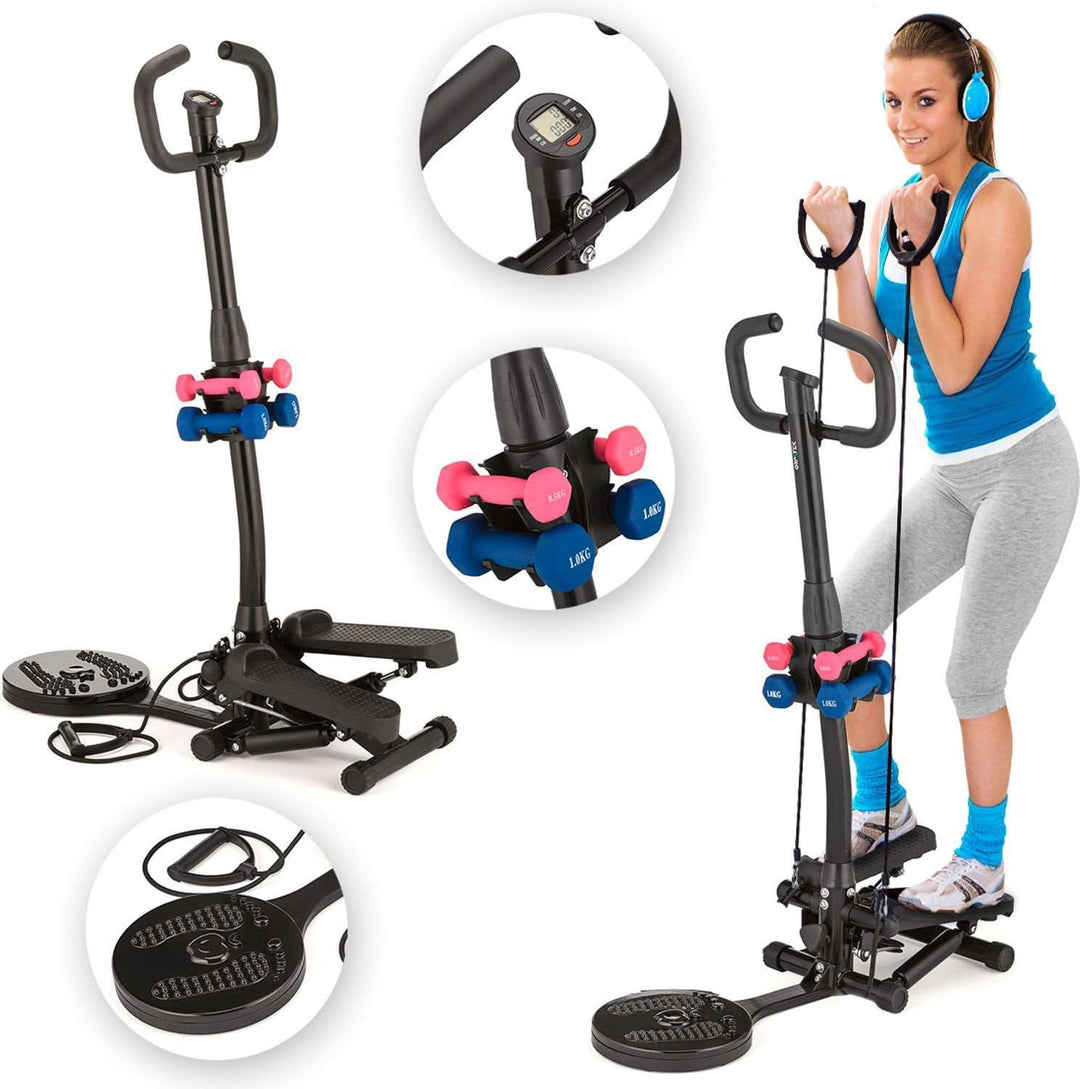 Gymtek® Stepper, Drehstepper mit Lenker, Expanderbänder, Hanteln & Twister - LCD