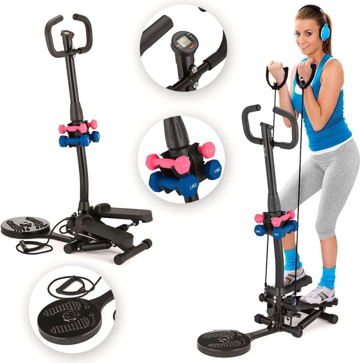 Gymtek® Stepper, Drehstepper mit Lenker, Expanderbänder, Hanteln & Twister - LCD