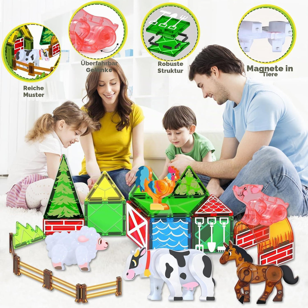 Oriate Magnetische Bausteine, Magnetbausteine Bauernhoftiere für Kinder, Montessori Magnete mit Pfer