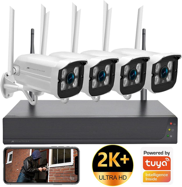 VisorTech Überwachung Set: Funk-Überwachungssystem mit HDD-Rekorder & 4 IP-Kameras, 2K+ und App (Cam