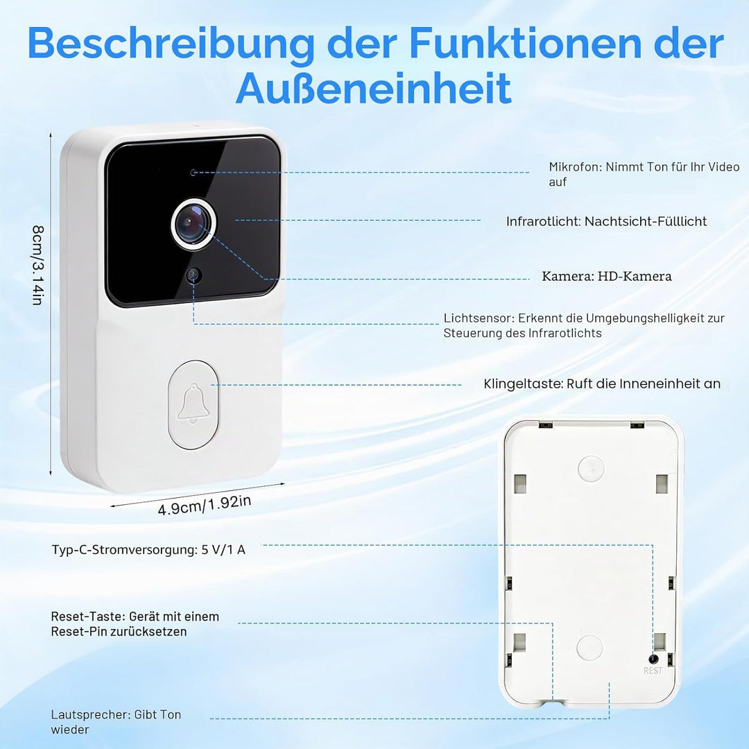 Drahtlose Video Türklingel mit Kamera Outdoor - IP65 Wasserdicht 1080P HD - 4,3 Zoll IPS Bildschirm