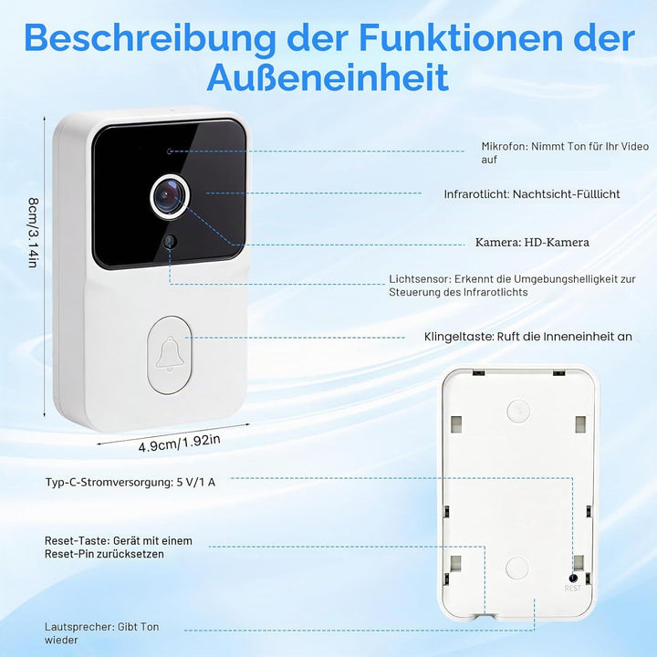Drahtlose Video Türklingel mit Kamera Outdoor - IP65 Wasserdicht 1080P HD - 4,3 Zoll IPS Bildschirm