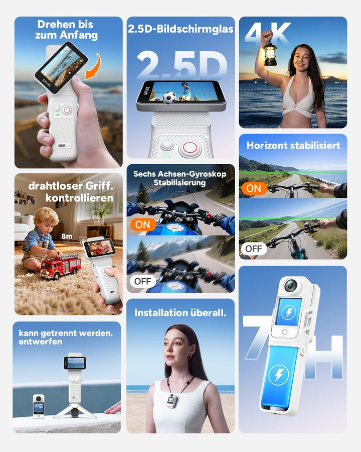 SJCAM C400 Vlogging Camera 4K Videokamera,256GB,7 Stunden Akku und 6 Achsen Bildstabilisierung,Vlog