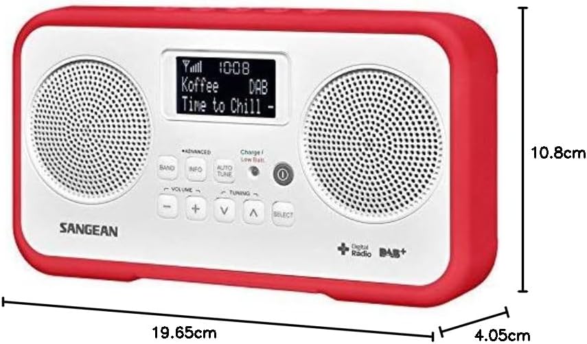Sangean DPR-77 tragbares DAB+ Digitalradio (UKW-Tuner, Batterie/Netzbetrieb) weiss/rot, weiss/rot