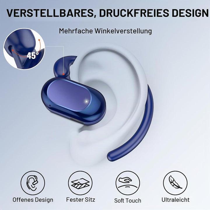 Open Ear Kopfhörer Bluetooth 5.4, 2026 Bluetooth Kopfhörer mit 14,2 mm Treiber, 36Std Ohrhörer Tiefe