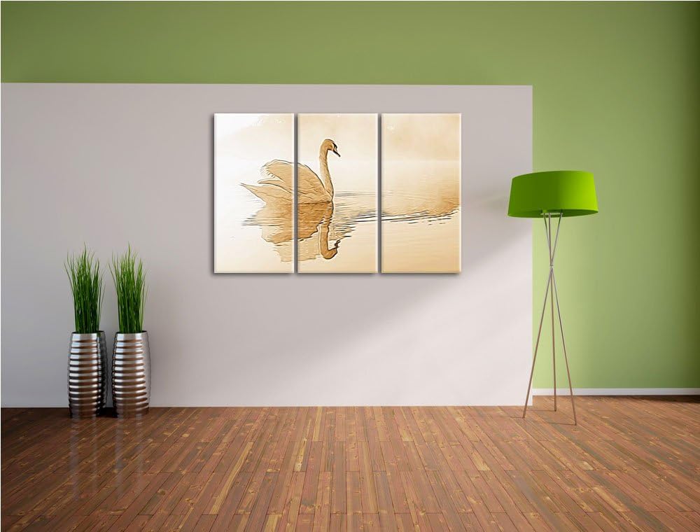 Weisser Schwan im Morgennebel Spezial 3-Teiler Leinwandbild 120x80 Bild auf Leinwand, XXL riesige Bi
