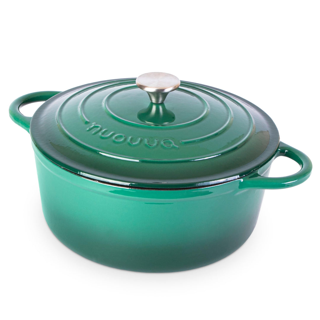 Gusseisen-Ofentopf mit Deckel – Emaille-Kochtopf mit Antihaft, Ofenfest – Dunkelgrün, 6.1 Liter, 28