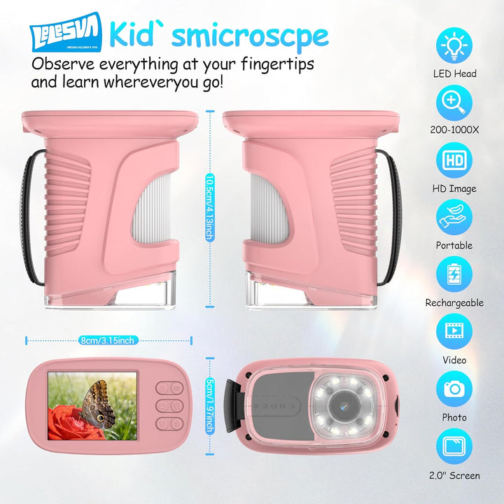 2,4-Zoll-Display-4K-Mikroskop für Kinder Tragbares Mini-Taschenmikroskop (1000-fache Vergrösserung)