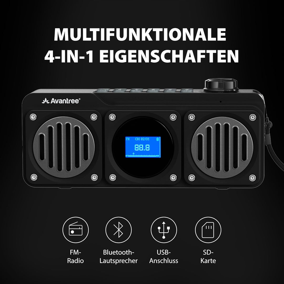 Avantree Boombyte - FM Kleins Radio mit Bluetooth Lautsprecher Tragbares mit kraftvollem Sound, Ster