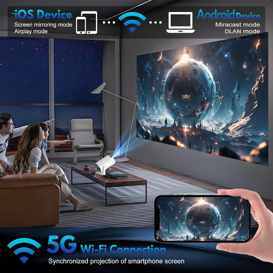 Mini Beamer, 1080P 4K Support 180°Dreh Tragbarer Streaming-Projektor, Klein Videoprojektor Unterstüt