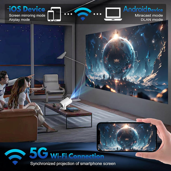 Mini Beamer, 1080P 4K Support 180°Dreh Tragbarer Streaming-Projektor, Klein Videoprojektor Unterstüt