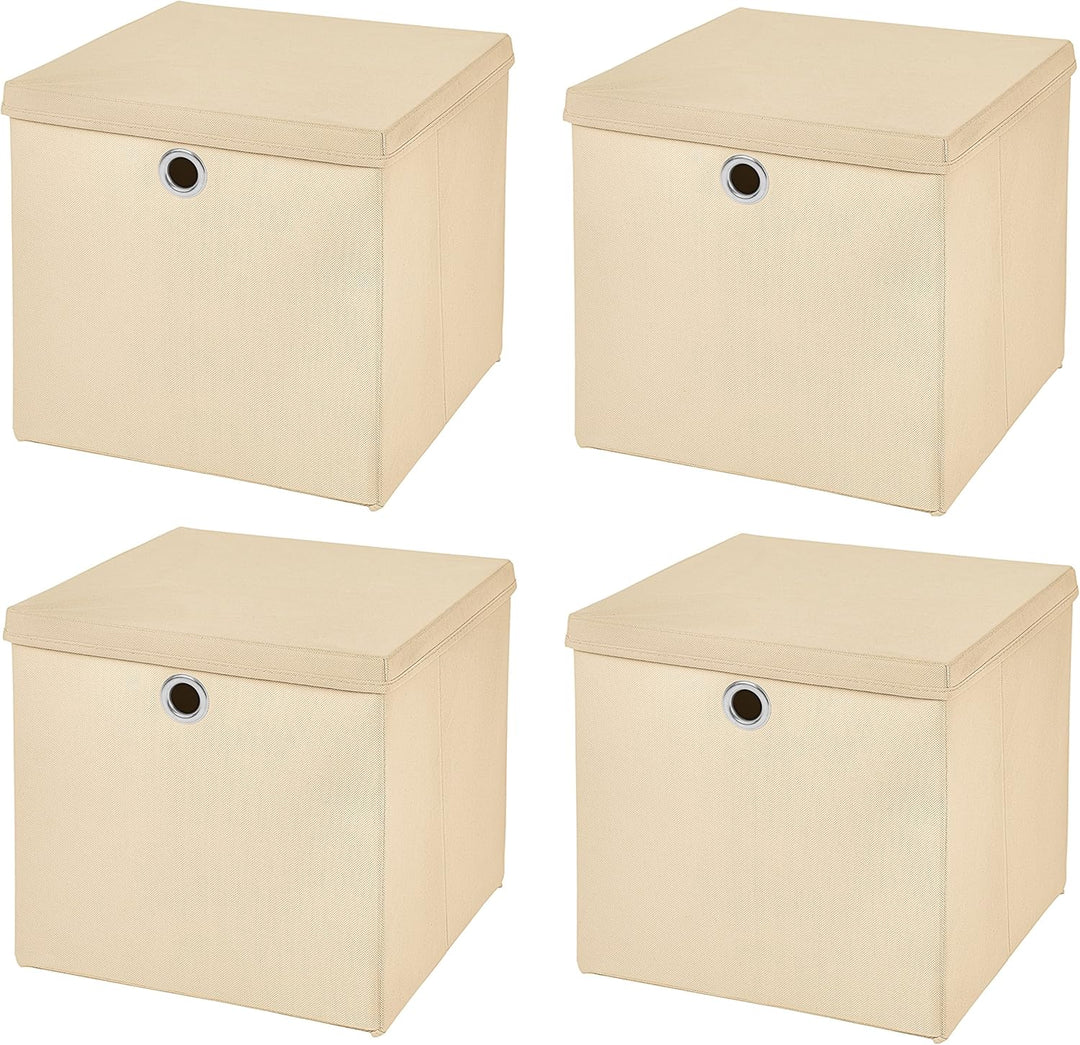 StickandShine 4er Set Creme Faltbox 32 x 32 x 32 cm Aufbewahrungsbox faltbar mit Deckel, Creme