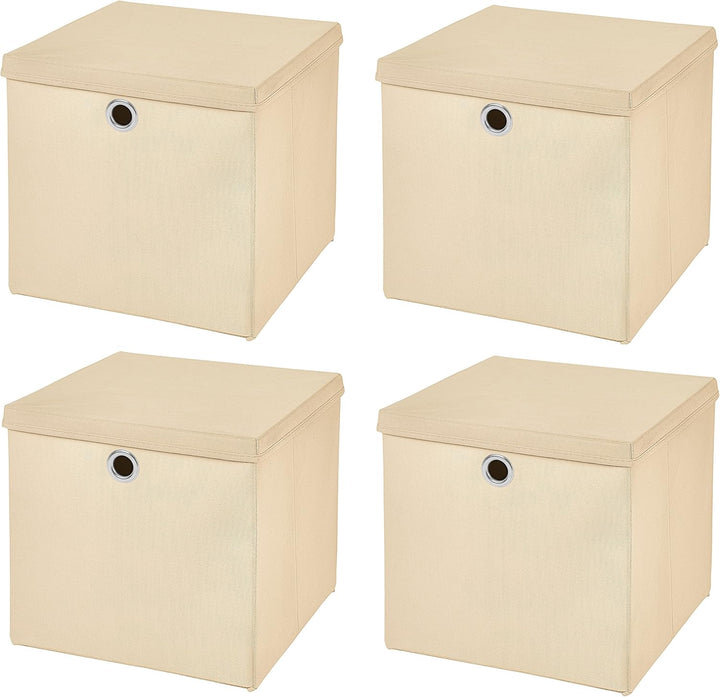 StickandShine 4er Set Creme Faltbox 32 x 32 x 32 cm Aufbewahrungsbox faltbar mit Deckel, Creme