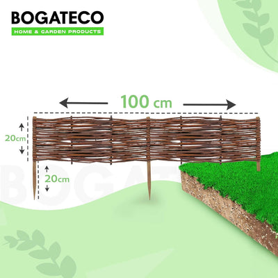 BOGATECO 10 x Beeteinfassung aus Weide | 100 cm Lang & 20 cm Hoch | Holz-Zaun Rasenkante | Weiden-Za