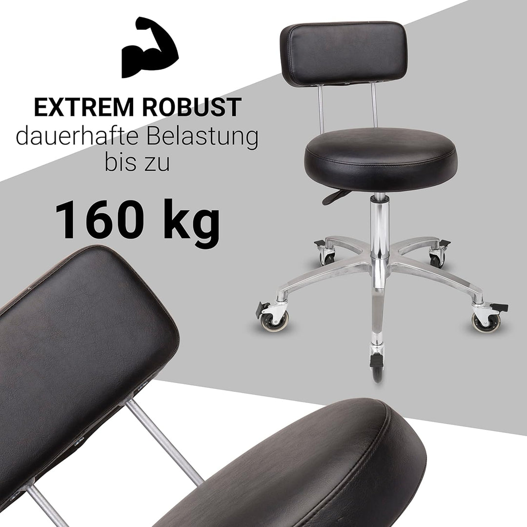 Staboos Rollhocker bis 160 kg - Premium Rundsitz mit Lehne und Fussstütze - Praxishocker (Premium Ro