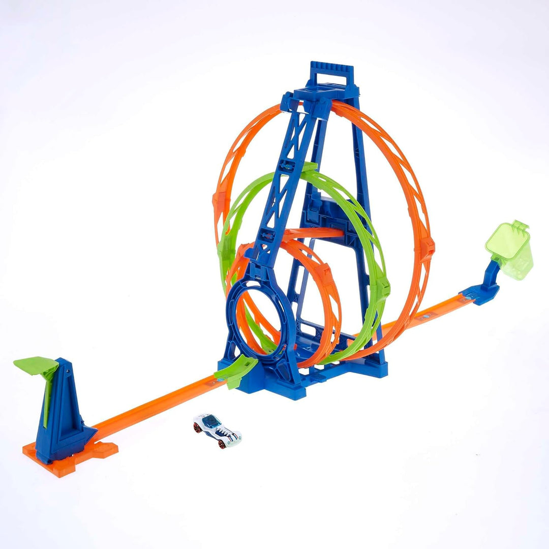 Hot Wheels Bahn Triple Looping, Autorennbahn Bauset für Hot Wheels Autos, mit 3 Looping Tracks, inkl