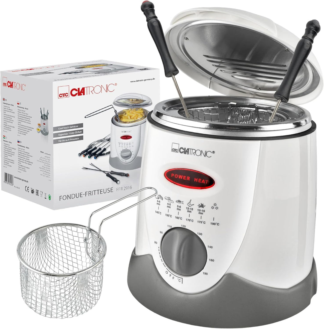 Clatronic Fondue-Fritteuse FFR 2916, 2in1 Benutzung, Bedienfeld mit Kontrolldisplay, 6 Fonduegabeln,