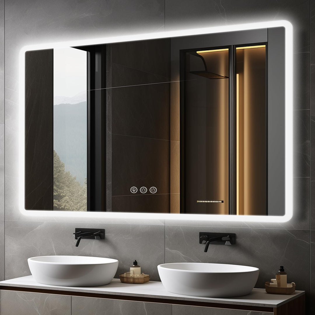 Badezimmerspiegel mit Beleuchtung LED, 70x100cm Spiegel mit Light, Wandspiegel mit Frontbeleuchtung,