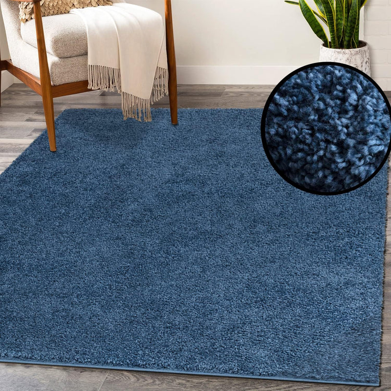 payé Teppich Wohnzimmer Hochflor Shaggy - 160x230cm - Blau Einfarbig Uni Flauschig Modern Boho Deko